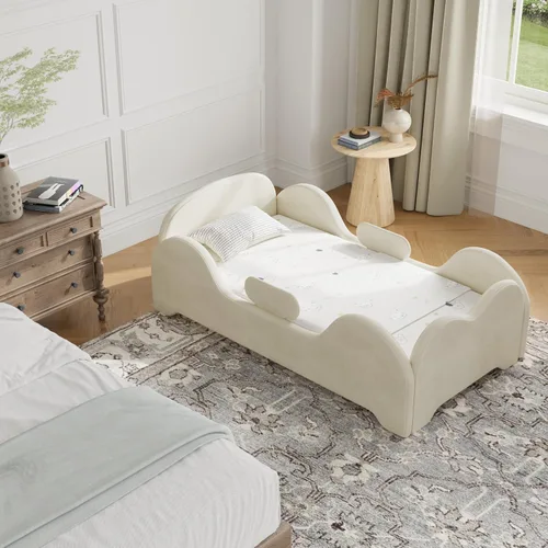 Vista 3 de allamazing Cama Infantil, Cama Infantil Anti-Inundación con Protección Extra Amplia, Camas Pequeñas de Tamaño de Cuna Estándar para Niños, Tela