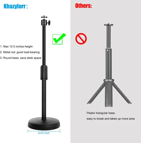 Vista 4 de Webcam Stand for Desk, 12.5 Inch Webcam Tripod Computer Camera Stand Webcam Mount with Phone Holder Desktop Web Cam Mount for Logitech C920 C922