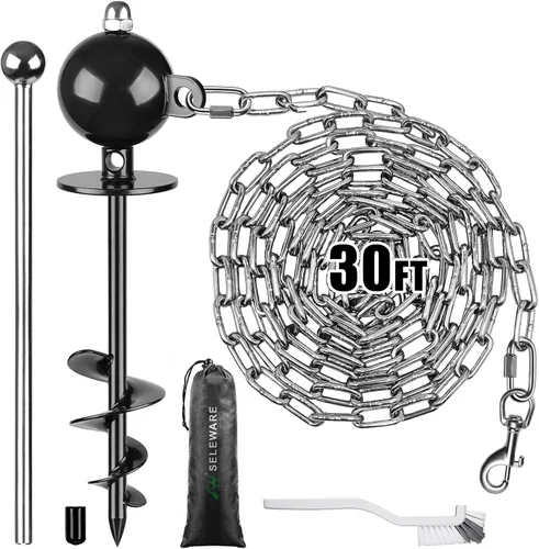 Vista 13 de SELEWARE Cable de amarre y estaca para perros, anclaje giratorio de 17 pulgadas a prueba de óxido con cable resistente de 15 pies para perros