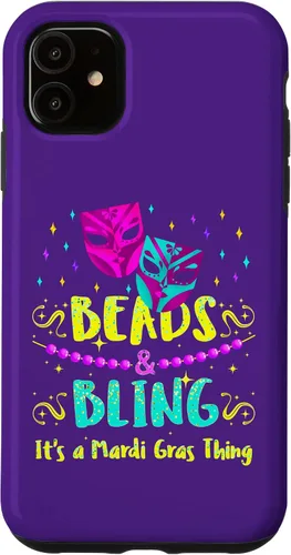 Vista 6 de Funda para iPhone 12 mini Mardi Gras, con cuentas de Nueva Orleans y funda brillante Mardi Gras