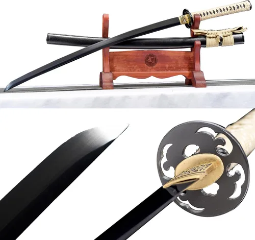 Vista 15 de Black Sword - Katana japonesa de espada completa, espadas largas de acero al carbono de 41 pulgadas Negro-2