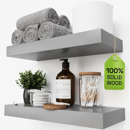Vista 19 de Estantes flotantes de madera maciza para pared de 12 pulgadas, color negro