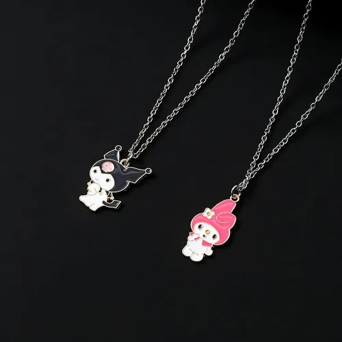 Vista 6 de ACCENE Juego de collares y pulseras Kawaii con diseño de anime, bonito collar para parejasamigos del pecho y pulseras magnéticas de dibujos animados