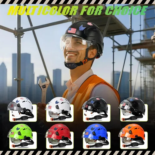 Vista 9 de Construction Hard Hats with Clear and Tinted Visor - OSHA Approved ANSI Z89.1 Dual Eye Protection Black Hard Hat with Chin Straps for Men