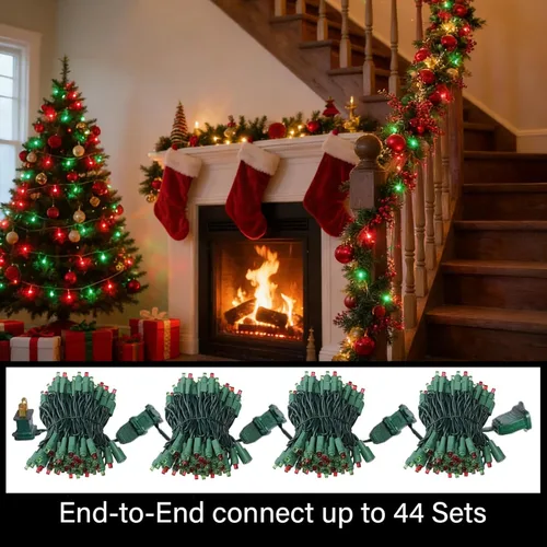 Vista 6 de LAMPHOME 100 unidades de rojo y verde - Tira de luces - 21.6 pies de luces LED de Navidad, mini luces LED para decoración de interiores, exteriores