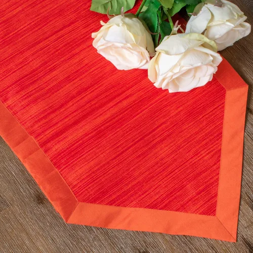 Vista 5 de The White Petals Camino de mesa auxiliar naranja brillante (14 x 36 pulgadas, paquete de 1) borde en V Forro de tela Acabado adecuado, sin