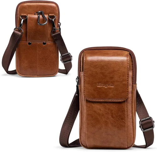 Vista 7 de Funda vertical de cuero para hombre con clip para cinturón, bolsa de mensajero de viaje, bolsa cruzada para iPhone 17 Pro Max 15 Pro Max, Samsung