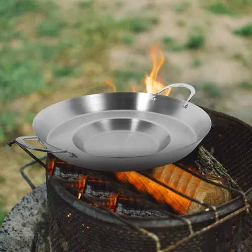 Vista 5 de Hemoton Sartén mexicana cóncava de acero inoxidable de 19.7 pulgadas para freír y freír compatible con cocinas de gas y de inducción