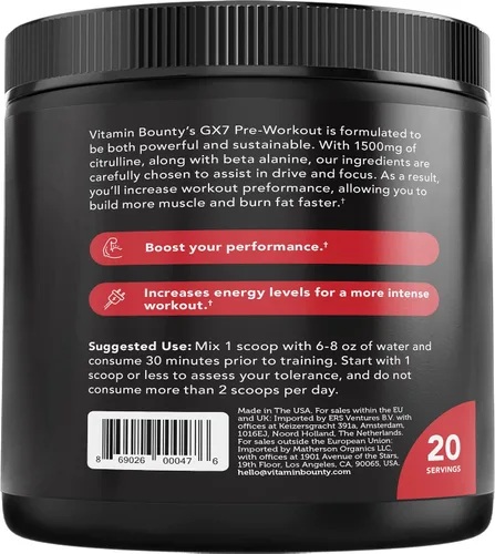 Vista 7 de Suplemento para antes de ejercitar Alpha GX7, energía maximizada para entrenamientos, 8.64 oz, sabor sandía