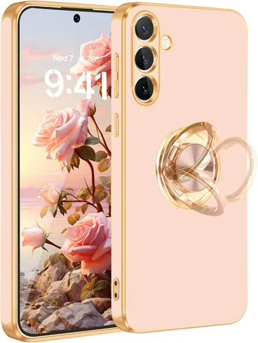 Vista 14 de Fingic Compatible con Samsung Galaxy S22 Funda con Soporte de Anillo, [Soporte de Anillo Giratorio 360° Magnético con Kickstand][Borde Dorado
