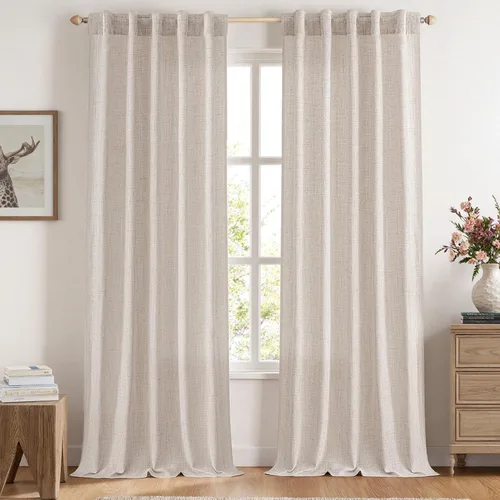 Vista 16 de MIULEE - Cortinas de lino sintético de 96 pulgadas de largo, 2 paneles, cortina semitransparente natural con pestaña trasera, bolsillo para barra