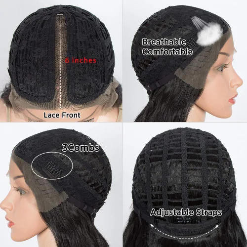 Vista 7 de Pelucas de encaje frontal de 30 pulgadas, pelucas sintéticas súper largas con cabello de bebé, resistente al calor, 8.47 oz, 6 pulgadas, raya