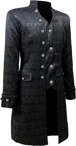 Vista 2 de Chaqueta medieval gótica steampunk para hombre, disfraz victoriano de vampiro pirata, abrigo