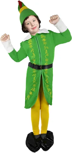 Vista 3 de RTOPDS Budby - Disfraz de elfo verde con sombrero para niños, disfraz de elfo verde con sombrero para Halloween, Navidad, fiestas de vacaciones