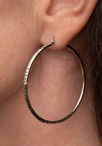 Vista 6 de Aretes de aro de oro blanco de 14 quilates con corte de diamante tubo de 0079in
