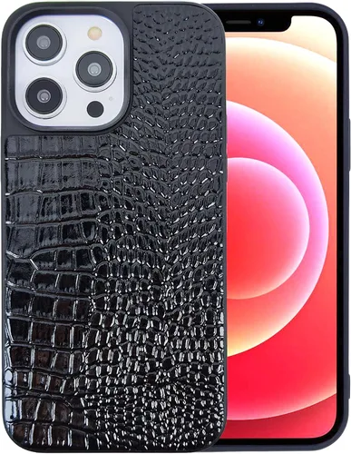 Vista 11 de Funda para iPhone 11 para mujer, funda de piel sintética de cocodrilo de piel de charol, moda clásica para iPhone11 de 6.1 pulgadas, color negro