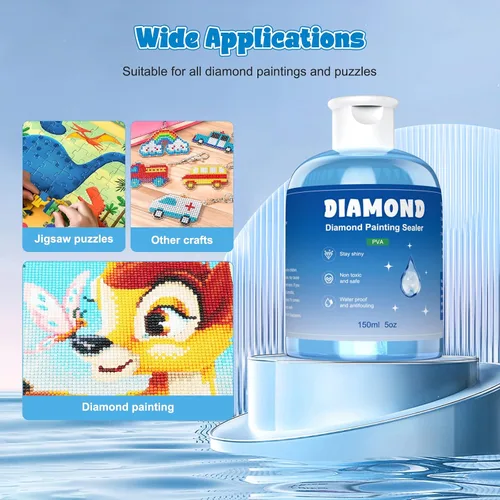 Vista 5 de GHHKUD Sellador de pintura de diamante de 10.5 onzas líquidas con 2 pinceles, 2 unidades de pegamento sellador de arte de diamante, accesorios