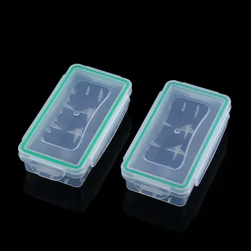 Vista 7 de HAOX Caja de almacenamiento de batería, caja de batería segura organizada seca dura 2 piezas con ranuras para senderismo para baterías 18650