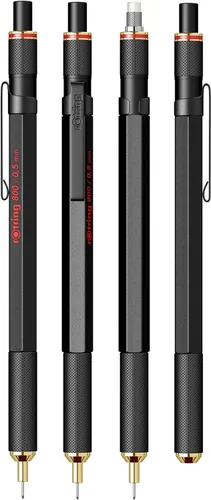 Vista 3 de Lápiz mecánico retráctil rOtring 800, 0.02 pulgadas, barril negro, Negro Barril