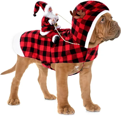 Vista 10 de BWOGUE Disfraz de Navidad de Papá Noel para perro, disfraz de cosplay para perros pequeños, medianos y grandes, gatos Chef Santa Claus