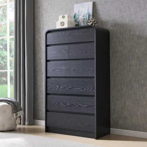 Vista 20 de Aitjunz - Cómoda moderna de 5 cajones para dormitorio, 45 pulgadas de alto, diseño de perfil curvo, cómoda vertical de madera estilo Mid-Century
