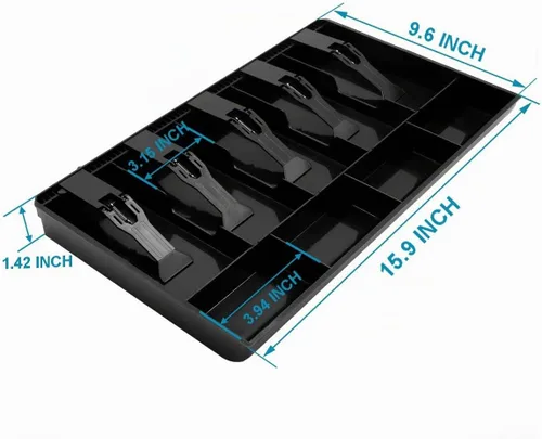 Vista 5 de Bandeja de inserción para cajón de caja registradora con 5 compartimentos para billetes/4 compartimentos para monedas para almacenamiento de dinero
