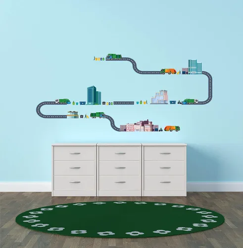 Vista 4 de The City - Vinilo adhesivo de vinilo para habitación de niños, camión de basura, colección de residuos sólidos, para dormitorio de niños, sala