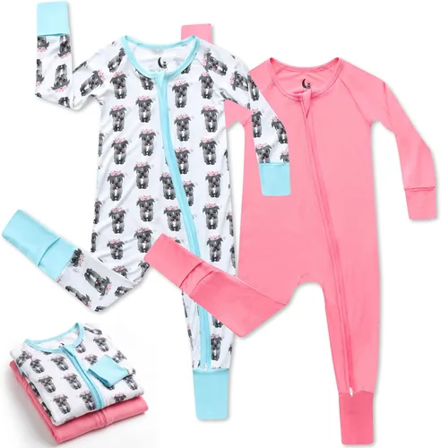 Vista 22 de Pijama de viscosa de bambú con cremallera de 2 vías para cambio de pañal, 0 a 24 meses, suave y elástico, paquete de 2 Oso azul