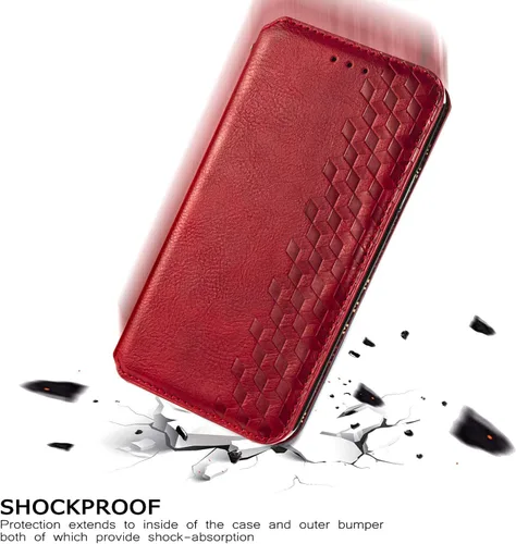 Vista 4 de Compatible con Xiaomi Poco X3 GT, compatible con Redmi Note 10 Pro (China) 5G Cierre magnético Flip Stand Wallet Card Holder Case Rojo