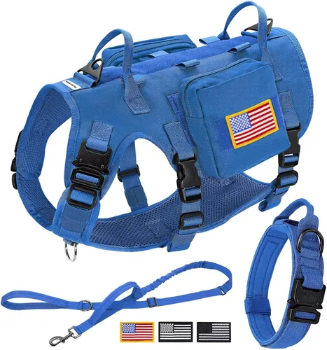 Vista 10 de Forestpaw Arnés táctico para perros grandes, collar táctico para perro con correa elástica, arnés militar para perro sin tirones para entrenamiento