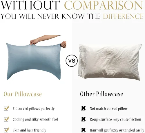 Vista 2 de Fundas de almohada curvadas de media luna refrescante para dormir lateral, rayón derivado de la funda de almohada de bambú, tamaño Queen, 1 pieza