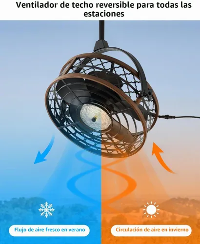 Vista 3 de Ventilador de techo para exteriores con luz, ventilador de techo impermeable con clasificación IP55 con cabezal inclinable y cable de enchufe