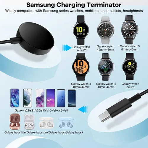Vista 3 de Paquete de 2 cargadores de reloj Samsung, adaptador de corriente de 25 W, para Galaxy Watch 8/7/6/6 Classic/5 Pro/5/4/4 classic/3/Active2/1