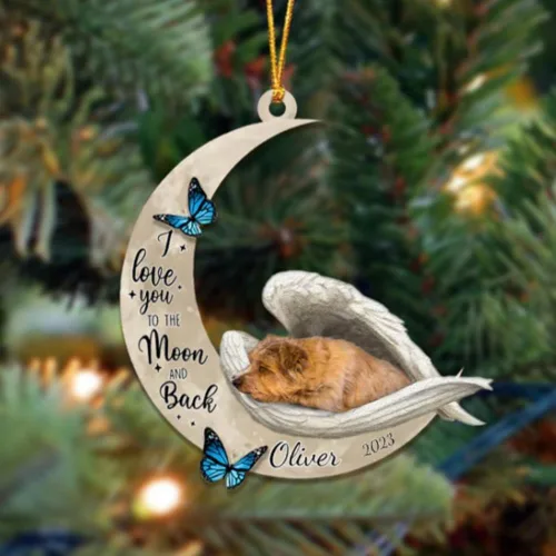 Vista 127 de Adorno colgante personalizado de ángel durmiendo en la luna, perro sabueso afgano, nombre personalizado, acrílico impreso en 2D plano – cumpleaños