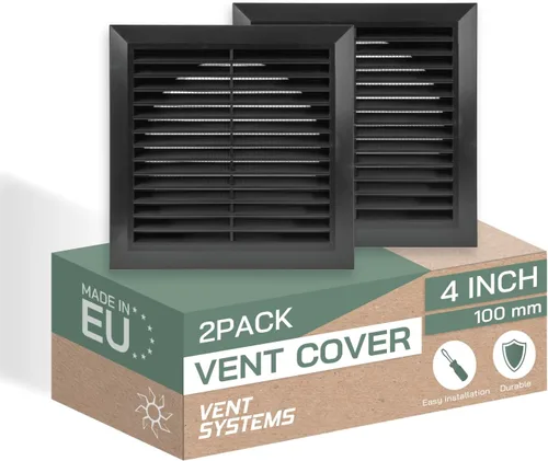 Vista 14 de Vent Systems Cubierta de ventilación negra de 4 pulgadas, cubierta de ventilación de plástico duradero con cuello de montaje y pantalla de malla