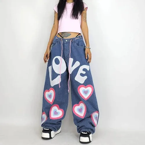 Vista 4 de Lokkcy Pantalones de mezclilla de cintura baja para mujer Y2K, pantalones cargo largos de pierna recta con bolsillos, jeans holgados casuales Y2K