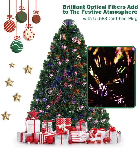 Vista 4 de BestComfort Árbol de Navidad preiluminado de 3 pies con luces multicolores, árbol de Navidad artificial de fibra óptica con 85 puntas de ramas