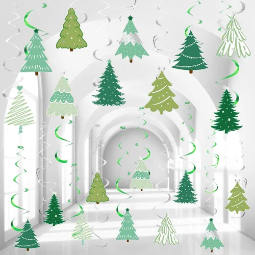 Vista 9 de Colarr Paquete de 50 remolinos colgantes de invierno para decoración de árbol azul, remolinos de techo, espirales en espiral, adornos para aula
