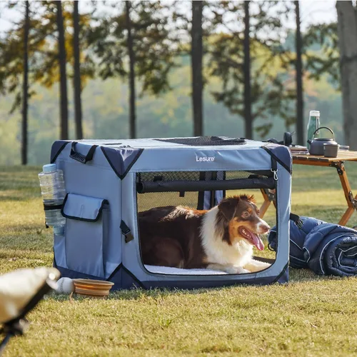 Vista 6 de Lesure Jaula Plegable para Perros - Perrera de Viaje Portátil para Perros Medianos, Jaula para Mascotas de 4 Puertas con Ventanas de Malla