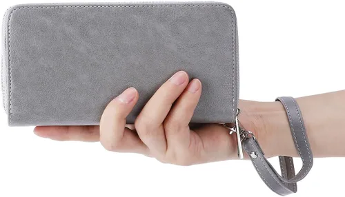 Vista 7 de HAWEE Cartera de teléfono celular para mujer con doble cremallera y correa de muñeca extraíble