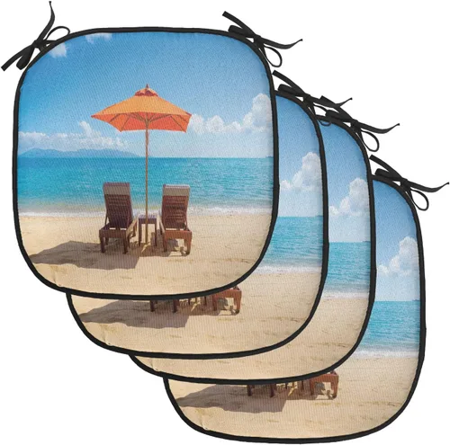 Vista 149 de Lunarable Cojín para silla costera, diván del desierto, descanso solitario, vacaciones, tropical, resort playa, ocio, asiento acolchado para cocina