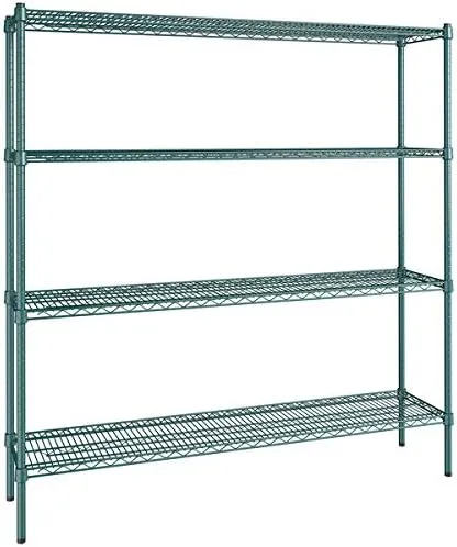 Vista 378 de Kit de 4 estantes de epoxi verde NSF de 21 x 72 pulgadas con postes de 86 pulgadas, estantería de almacenamiento resistente, kit de estantería