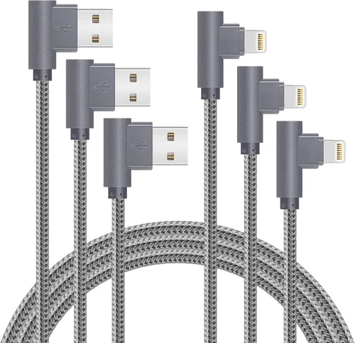 Vista 7 de APFEN Paquete de 3 cables de carga para iPhone de 6 pies y 90 grados, 2.4A, cable de carga súper rápida compatible con iPhone Xs
