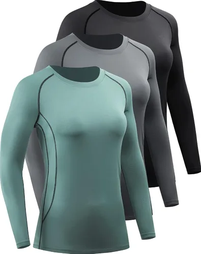 Vista 22 de CADMUS Paquete de 1 o 3 camisetas de entrenamiento de manga larga para mujer, camiseta de compresión de ajuste seco para correr