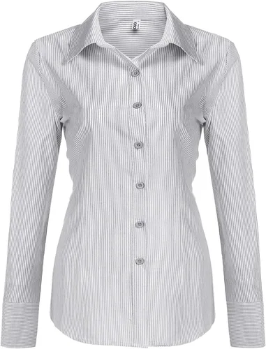 Vista 14 de HOTOUCH Camisa básica de algodón con botones para mujer de corte ajustado, camisas de vestir