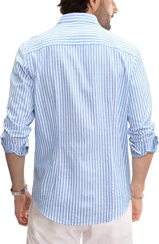 Vista 2 de JMIERR Camisas de vestir de algodón con botones y estilo casual para hombre