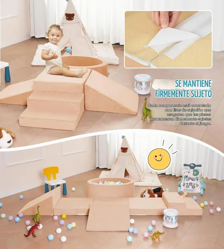 Vista 6 de Elftopia Bloques de Escalada de Espuma con Piscina de Pelotas y Escaleras para Niños Pequeños de 1-3 Años - Conjunto de Juego Suave para Gatear