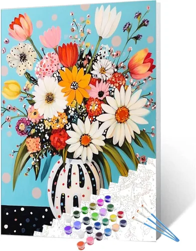 Vista 20 de Tucocoo Pintura por números con flores de lirio azul en una jarra de vidrio DIY en lienzo con pinceles, pinturas acrílicas, pintura de grafiti por