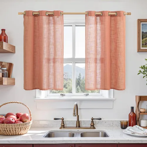 Vista 107 de LAMIT Cortinas de lino marrón caramelo para sala de estar, 84 pulgadas, de lino sintético, texturizado, filtrante de luz, paneles de privacidad