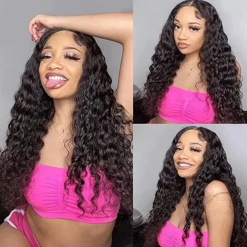 Vista 6 de 13x4 Pelucas de encaje frontal de cabello humano de ondas profundas con densidad del 250%, pelucas de encaje frontal rizadas profundamente